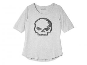 T-Shirt "Wille G Skull Scoop Neck Graphic with Rhinestones Heather Grey" 96251-22VW