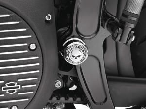 SWINGARM PIVOT BOLT COVERS -<br />WILLIE G" SKULL COLLECTION - Fits '08-later Softail 47663-09