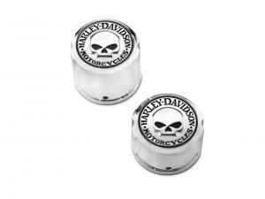 REAR AXLE NUT COVERS - WILLIE G" SKULL<br />Fits '00-'07 later Softail models 43221-08
