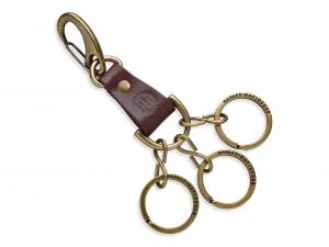 Antique Brass with Split Rings Brown Leather Key Fob 97783-17VM