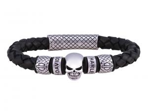 Skull Black Braided Leather Bracelet MODHSB0218