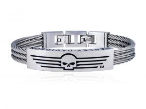 Steel Skull With Lines Triple Wire ID Bracelet MODHSB0145
