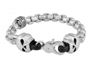 Steel Rolo Chain Double Skull Bracelet MODHSB0237