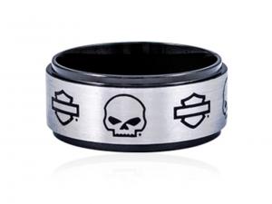 Skull & B&S on Black Steel Band Ring MODHSR0024
