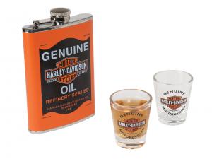 H-D® Oil Can Flask & Shot Glass Set TRADHDL-18557