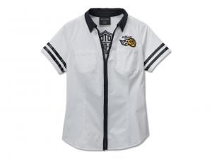Women's Bar & Shield Zip Front Shirt White 96509-24VW