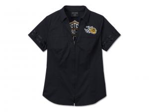 Women's Bar & Shield Zip Front Shirt Black 96508-24VW