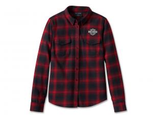 Women's Old American Retro Long Sleeve Flannel Shirt YD Plaid Chili Pepper 96280-24VW