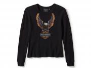 Women's Neon Eagle Distressed Waffle Knit Long Sleeve Black 96531-25VW