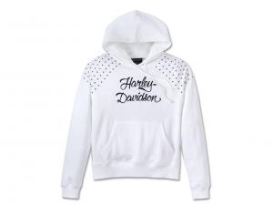 Women's Studded Out Pull Over Hoodie White 96571-24VW
