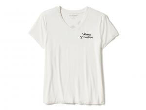 T-Shirt "Rose & Thorn Bling V Neck Tee White" 96547-25VW