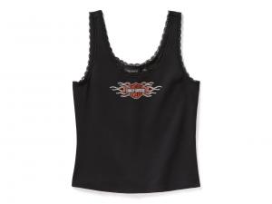 Tank-Top "Vintage Flames Bling Lace Trim Black" 96773-25VW