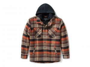 Bar & Shield Hooded Shirt Jacket Black Brown 96808-25VM