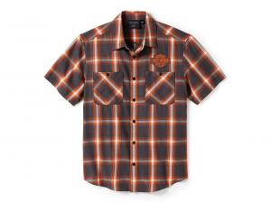 Men's Bar & Shield Staple Short Sleeve Shirt Plaid Orange 96402-25VM