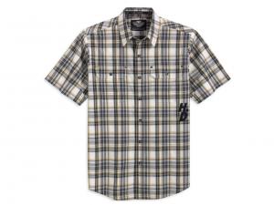 Plaid Wrinkle-Resistant Woven Shirt with Back Yoke Graphic 99050-13VM