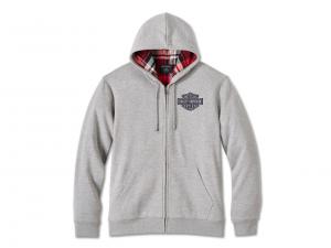 Bar & Shield Plaid Lined Zip-Up Hoodie Grey 96009-25VM