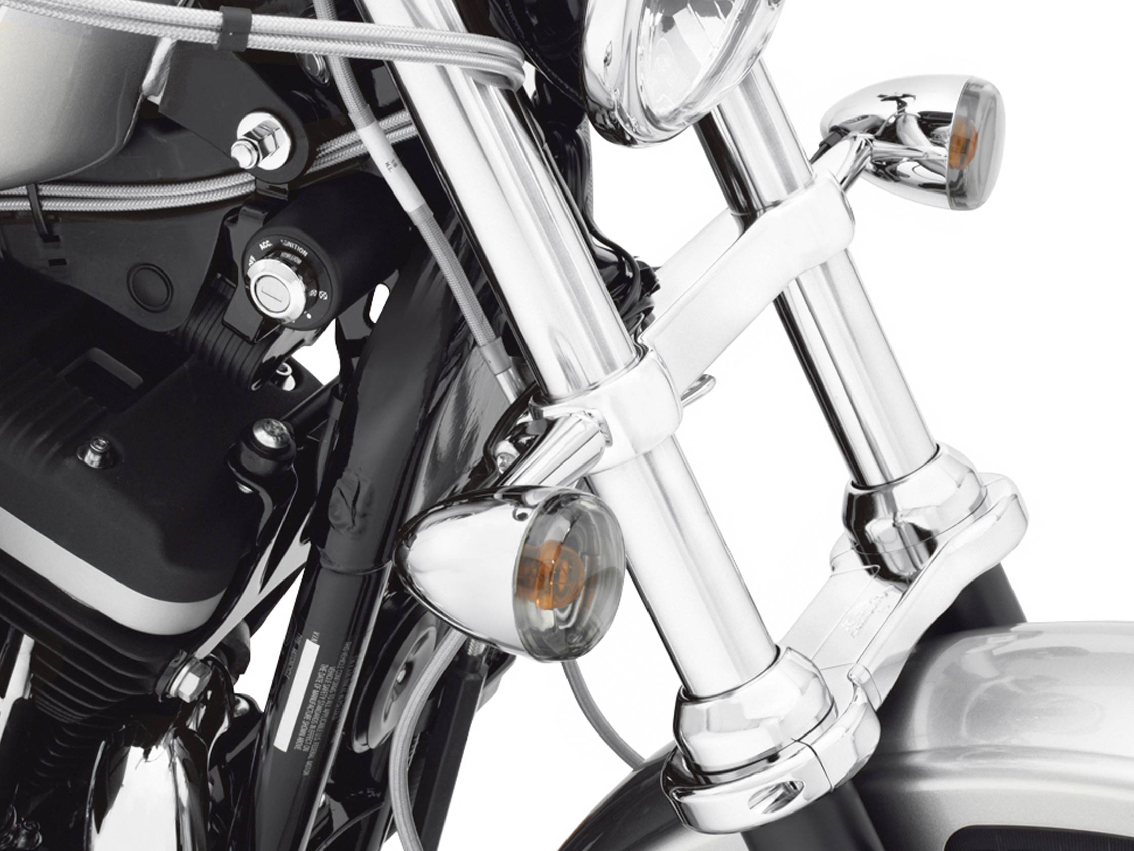 BLINKERVERLEGUNG VORN- Chrom - Dyna - Sportster 68517-94A / Blinker /  Multi-fit / Teile & Zubehör / - House-of-Flames Harley-Davidson