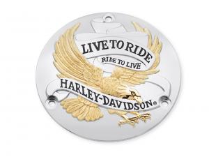 HARLEY-DAVIDSON® LIVE TO RIDE COLLECTION -<br />GOLD - Derby Cover - Fits '70-'98 models 25391-90T