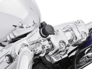 AUXILIARY POWER PORT - HANDLEBAR MOUNT - CHROME - with either 1" or 7/8" <br />- Sportster - Dyna - Softail - Touring 69200971