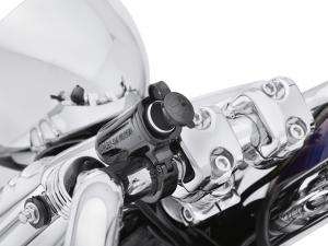 AUXILIARY POWER PORT - HANDLEBAR MOUNT - BLACK - with either 1" or 7/8" - Sportster - Dyna - Softail - Touring 69200970