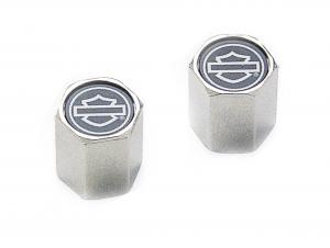 VERCHROMTE ABS-VENTILSCHAFTKAPPEN - Weißes Bar & Shield Logo auf schwarzem Grund 41145-97