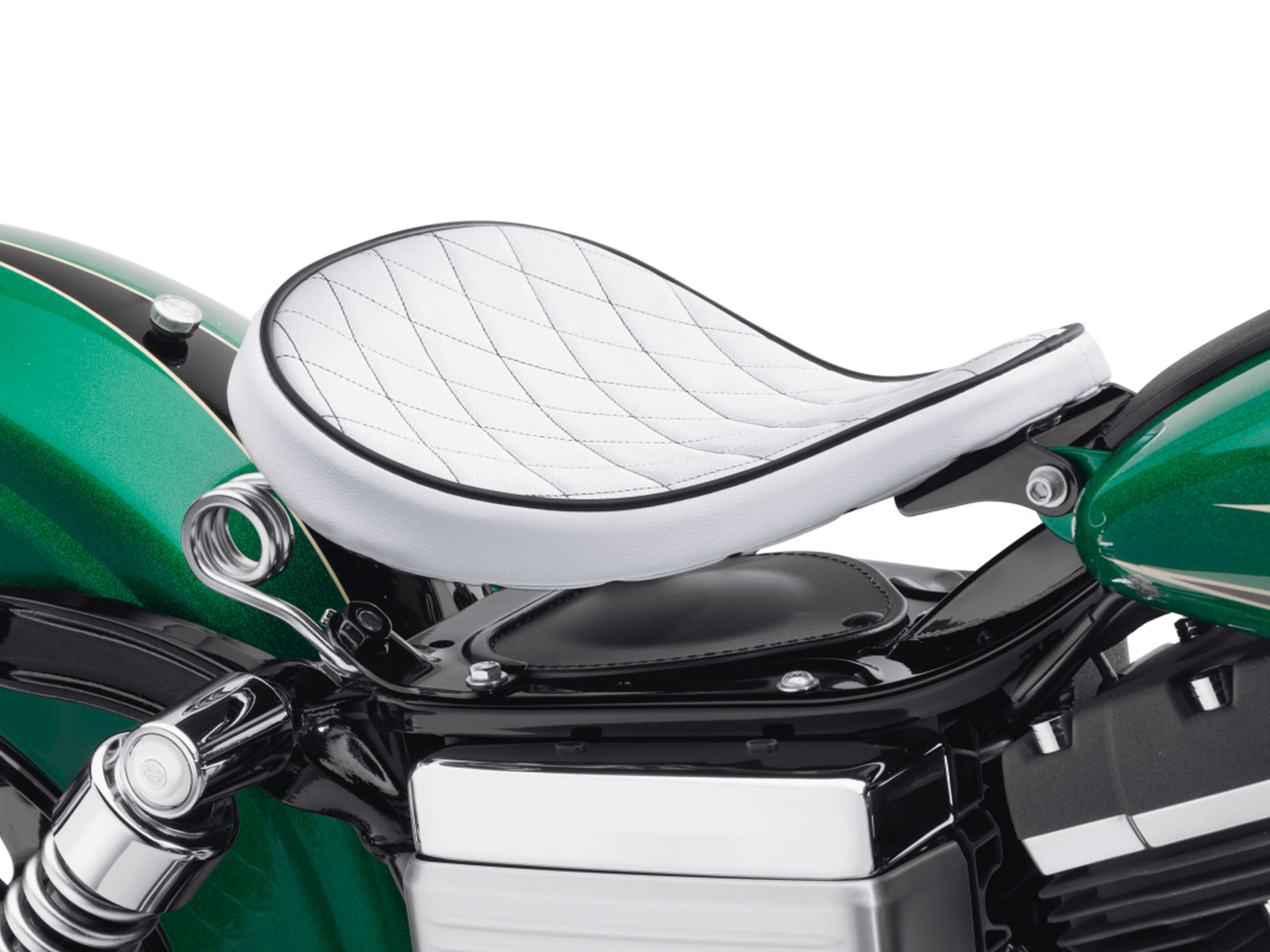 SOLO SPRING SADDLE - WHITE DIAMOND - Sportster, Dyna, Softail 52000275 /  Seats / Multi-fit / Parts & Accessories / - House-of-Flames Harley-Davidson