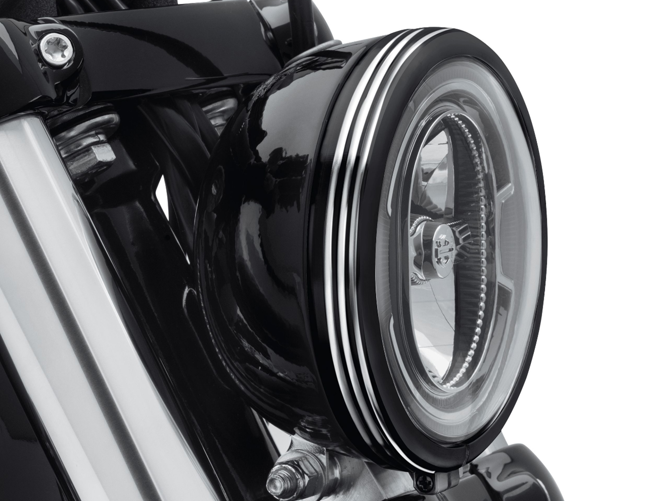 DEFIANCE COLLECTION - HEADLAMP TRIM RING 5-3/4- Black Machine Cut.  61400430 / Ornaments-Chassis / Softail m8 / Parts & Accessories / -  House-of-Flames Harley-Davidson