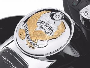 LIVE TO RIDE” FUEL TANK CONSOLE DOOR<br />- Gold - Fits '08-later 61335-09A