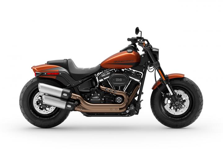 Scorched Orange Black Denim 2019 Softail Harley Davidson Softail FXFBS Fat Bob 114 2019 MODELS Bikes Website House of Flames Harley Davidson